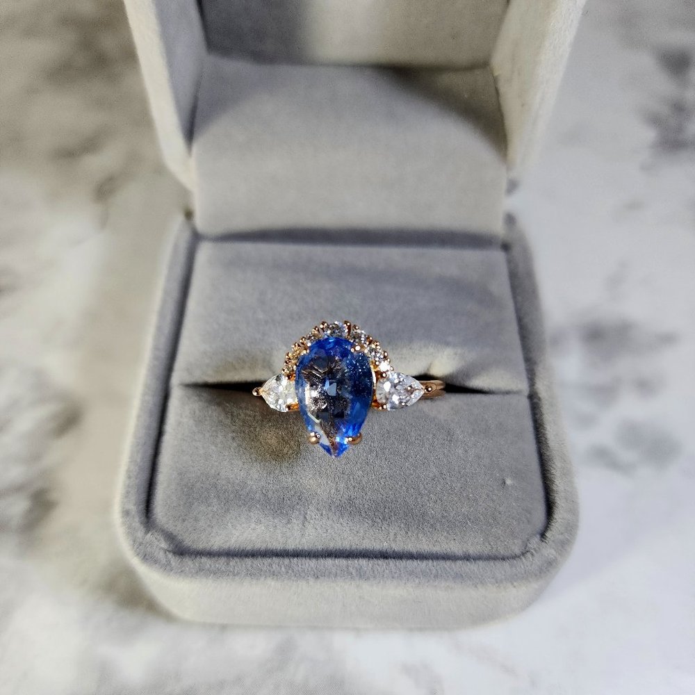 New BP Ring Lab Created Blue Quartz | Rose Gold Plated